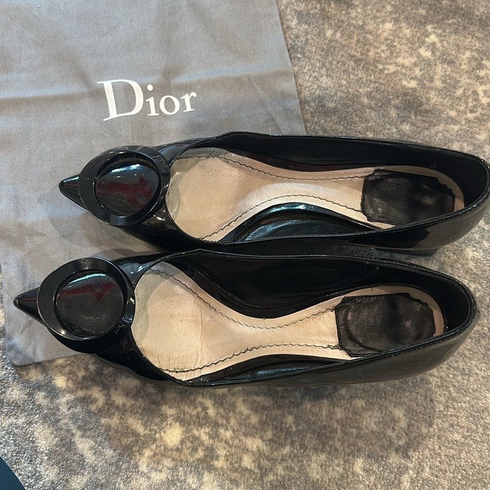 DIOR BLACK PATENT CHUNKY HEEL SHOE SIZE 7.5 - Picture 7 of 16
